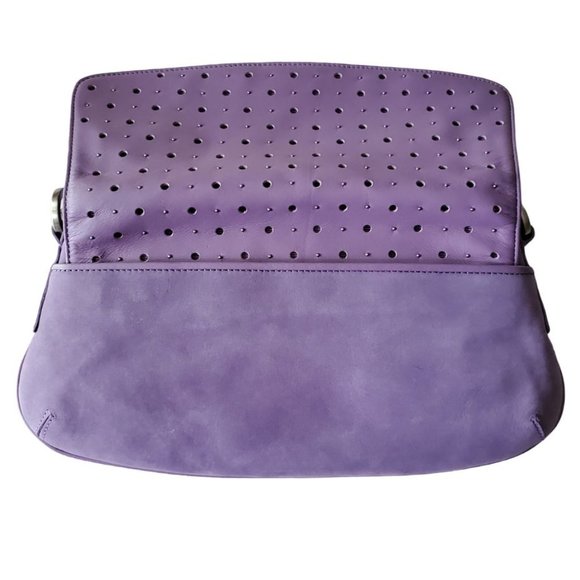 Ann Taylor Leather, Suede, & Brushed Silver Shoulder Handbag | NWOT | Lavender - Picture 2 of 14